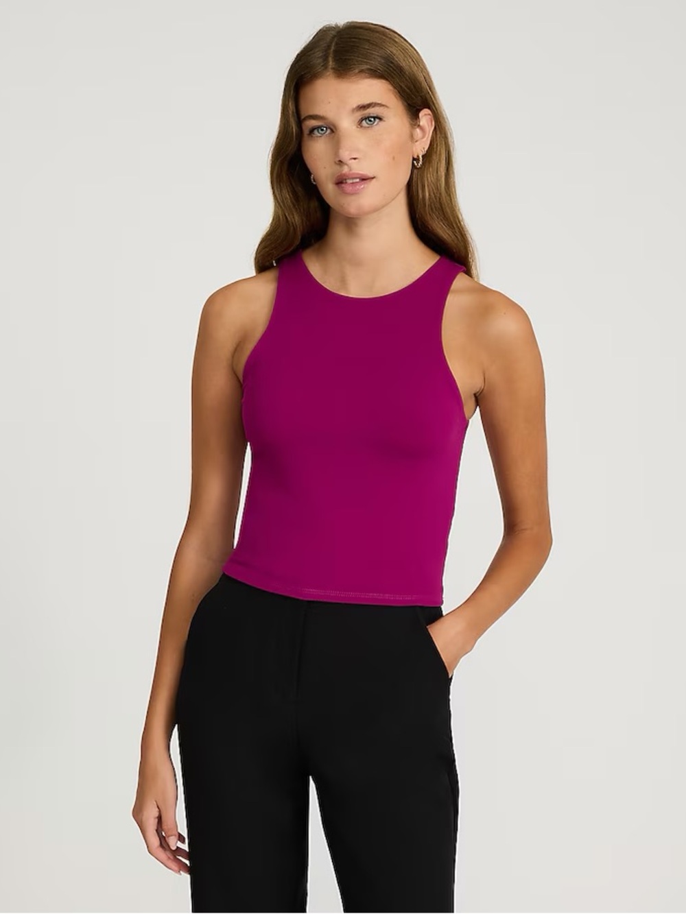 Express Body Contour High Neck Crop Tank Top - Burgundy